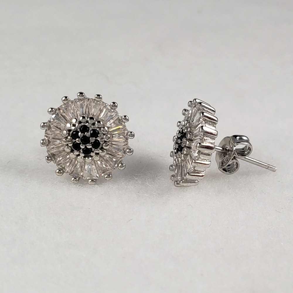 Sterling Silver Black Spinel & Baguette Studs - Picture 1 of 8
